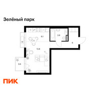 Планировка однокомнатной(квартира) площадью 30.4 квадратных метров в “ЖК Зеленый парк”