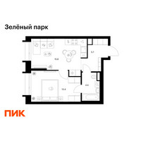 Планировка однокомнатной(квартира) площадью 39.3 квадратных метров в “ЖК Зеленый парк”