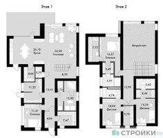 Планировка 4+ комнатной(квартира) площадью 250 квадратных метров в “ЖК Сабурово Клаб”