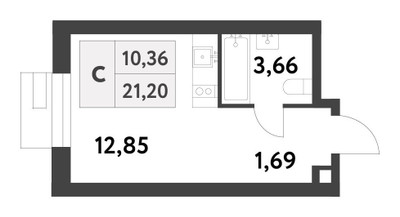 Планировка студии(квартира) площадью 21.19 квадратных метров в ЖК “ЖК Smart Garden (Смарт Гарден)”