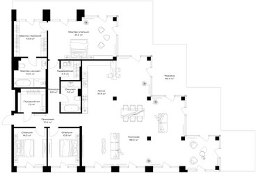 Планировка трехкомнатной(квартира) площадью 265.6 квадратных метров в ЖК “Клубный дом Опус”