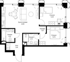 Планировка двухкомнатной(квартира) площадью 62.3 квадратных метров в “ЖК СЕТ”