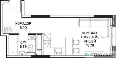 Планировка студии(квартира) площадью 26.5 квадратных метров в ЖК “ЖК Clementine (Клементин)”