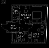 Планировка однокомнатной(квартира) площадью 37.1 квадратных метров в “ЖК СЕЗАР БУДУЩЕЕ”