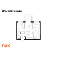 Планировка двухкомнатной(квартира) площадью 49.7 квадратных метров в “ЖК Ильинские луга”