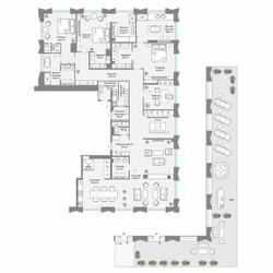 Планировка 4+ комнатной(апартаменты) площадью 336 квадратных метров в ЖК “ЖК CULT (Культ)”