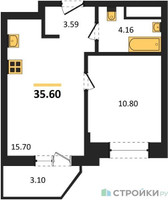 Планировка однокомнатной(квартира) площадью 35.8 квадратных метров в “ЖК ВОСТОК II”