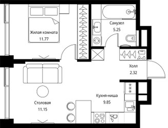 Планировка однокомнатной(квартира) площадью 40.34 квадратных метров в ЖК “ЖК Сити Бэй”