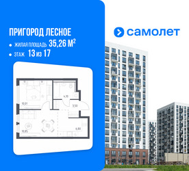 Планировка однокомнатной(квартира) площадью 35.26 квадратных метров в ЖК “ЖК Пригород Лесное”