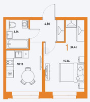 Планировка однокомнатной(квартира) площадью 34.41 квадратных метров в “ЖК Страна.Парковая”