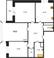 Планировка трехкомнатной(квартира) площадью 88.6 квадратных метров в “ЖК Эдельвейс (Первомайское)”