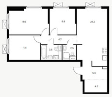 Планировка трехкомнатной(квартира) площадью 80.4 квадратных метров в “ЖК Сигнальный 16”