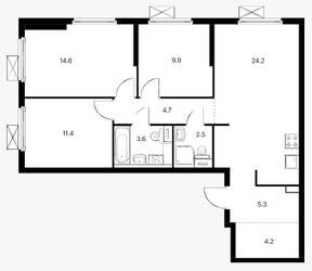 Планировка трехкомнатной(квартира) площадью 80.4 квадратных метров в ЖК “ЖК Сигнальный 16”