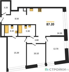 Планировка трехкомнатной(квартира) площадью 87.2 квадратных метров в ЖК “ЖК Союз (СВАО)”