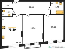 Планировка двухкомнатной(квартира) площадью 73.3 квадратных метров в “ЖК Эльйон”