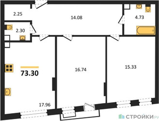 Планировка двухкомнатной(квартира) площадью 73.3 квадратных метров в ЖК “ЖК Эльйон”