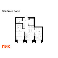 Планировка двухкомнатной(квартира) площадью 52.7 квадратных метров в “ЖК Зеленый парк”
