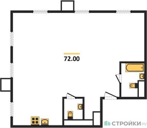 Планировка трехкомнатной(квартира) площадью 72 квадратных метров в ЖК “ЖК Движение. Тушино”