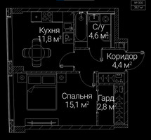 Планировка однокомнатной(квартира) площадью 38.7 квадратных метров в “ЖК СЕЗАР БУДУЩЕЕ”