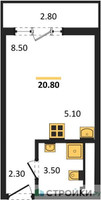 Планировка студии(квартира) площадью 20.8 квадратных метров в “ЖК Деснаречье”