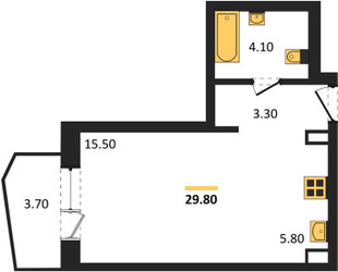 Планировка студии(квартира) площадью 29.8 квадратных метров в ЖК “ЖК "Коллекция"”