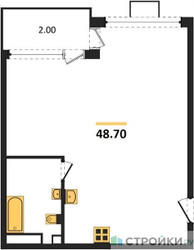 Планировка однокомнатной(квартира) площадью 48.3 квадратных метров в ЖК “ЖК UNO Головинские пруды”