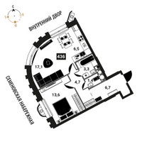 Планировка двухкомнатной(квартира) площадью 53.3 квадратных метров в “ЖК Интеллигент”