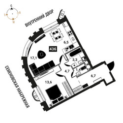 Планировка двухкомнатной(квартира) площадью 53.3 квадратных метров в ЖК “ЖК Интеллигент”