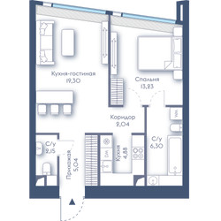 Планировка однокомнатной(квартира) площадью 52.94 квадратных метров в ЖК “ЖК Дом Дау”