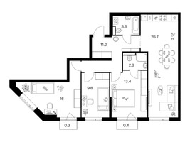 Планировка трехкомнатной(квартира) площадью 84.4 квадратных метров в “ЖК Лосиноостровский парк”