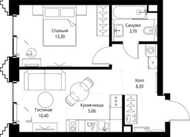 Планировка однокомнатной(квартира) площадью 41 квадратных метров в “ЖК СЕТ”