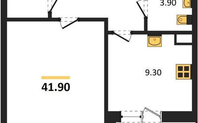 Планировка однокомнатной(квартира) площадью 41.9 квадратных метров в ЖК “ЖК Малиново”