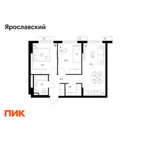 Планировка двухкомнатной(квартира) площадью 52.6 квадратных метров в “ЖК Ярославский”