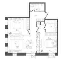 Планировка двухкомнатной(квартира) площадью 63.8 квадратных метров в “ЖК Pave (Пэйв)”
