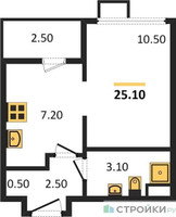 Планировка студии(квартира) площадью 25.1 квадратных метров в “ЖК Первый Лермонтовский”