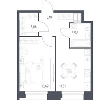Планировка однокомнатной(апартаменты) площадью 37.12 квадратных метров в “ЖК Апарт-отель Тропарево парк”