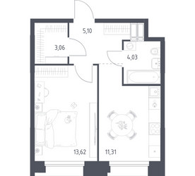 Планировка однокомнатной(апартаменты) площадью 37.12 квадратных метров в ЖК “ЖК Апарт-отель Тропарево парк”
