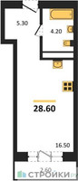 Планировка студии(квартира) площадью 28.6 квадратных метров в “ЖК Квартал Метроном”