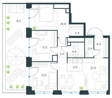 Планировка 4+ комнатной(квартира) площадью 83.4 квадратных метров в “ЖК Левел Звенигородская”