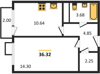 Планировка однокомнатной(квартира) площадью 36.32 квадратных метров в ЖК “ЖК Катуар”