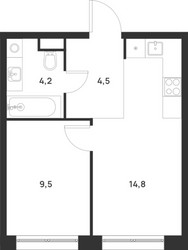 Планировка однокомнатной(квартира) площадью 33 квадратных метров в ЖК “ЖК Форевиль”