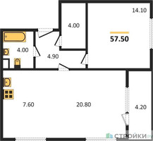 Планировка однокомнатной(квартира) площадью 57.5 квадратных метров в “Жилой квартал Новое Медведково”
