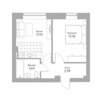 Планировка однокомнатной(квартира) площадью 35.3 квадратных метров в “Дом+ (Дом Плюс)”