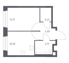 Планировка однокомнатной(квартира) площадью 32.98 квадратных метров в ЖК “ЖК ЭкоБунино (Южное Бунино)”