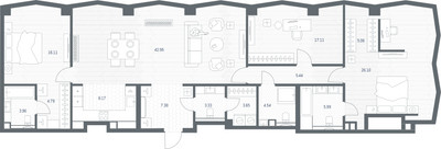 Планировка трехкомнатной(квартира) площадью 152.95 квадратных метров в ЖК “ЖК TATE (Тэйт)”