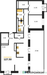 Планировка двухкомнатной(квартира) площадью 127.5 квадратных метров в ЖК “ЖК Квартал Метроном”