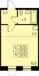 Планировка студии(квартира) площадью 29.9 квадратных метров в ЖК “ЖК Дом на Студенческом”