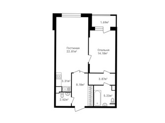 Планировка двухкомнатной(квартира) площадью 61.9 квадратных метров в ЖК “ЖК Клубный дом Точка отсчета”