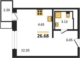 Планировка студии(квартира) площадью 26.68 квадратных метров в “ЖК Квартал Сабурово”