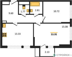 Планировка двухкомнатной(квартира) площадью 53.95 квадратных метров в “ЖК Остафьево”